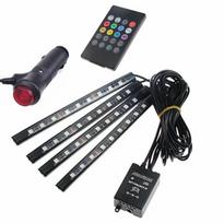 Automobilio salono RGB LED apšvietimo komplektas 4x9 LED su pulteliu ir 12V kištuku