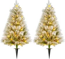 Kalėdinė eglutė su LED apšvietimu ir dirbtiniu sniegu, žalia/balta, 107 cm, 2 vnt.