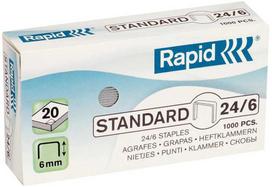 Rapid standartinis 24/6, sąsagėlių pakuotė, 24/6, 6 mm, tvirtinimas, 1000 sąsagėlių, cinko spalvos