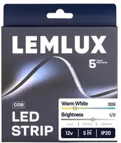 Lemlux LED juosta, 5m ritė, 12Vdc, 13W/m, COB 528LED/m, 1000lm, šiltai balta 3000K, IP20, FREE CUT