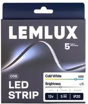 Lemlux LED juosta, 5m ritė, 12Vdc, 7W/m, COB NANO 400LED/m, 770lm, šaltai balta 6500K, 3mm, IP20, 180°