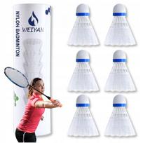 6x badmintono kamuoliukai, balti nailoniniai, skirti žaisti viduje ir lauke