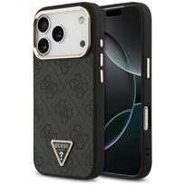 Guess PU Leather 4G Strass Triangle Logo Gold Frame MagSafe dėklas Apple iPhone 18 Pro, juodas