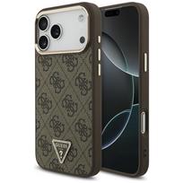 Guess PU Leather 4G Strass Triangle Logo Gold Frame MagSafe dėklas Apple iPhone 18 Pro Max, rudas