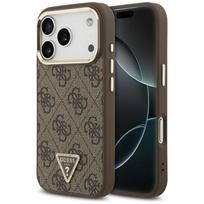 Guess PU Leather 4G Strass Triangle Logo Gold Frame MagSafe dėklas Apple iPhone 18 Pro, rudas