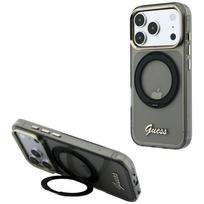 Guess IML Ring Stand 360 Script Metal Logo MagSafe dėklas, skirtas iPhone 17 Pro Max / 18 Pro Max – juodas
