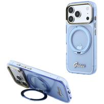 Guess IML Ring Stand 360 Script Metal Logo MagSafe dėklas, skirtas iPhone 17 Pro Max / 18 Pro Max – šviesiai mėlynas