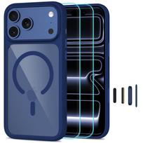 Tech-Protect MagOne MagSafe CC dėklas su 2 grūdintais stiklais, skirtas iPhone 18 Pro Max / 17 Pro Max, skaidrus tamsiai mėlynas