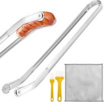 Bbq dešrelių apverčiamos žnyplės, 39 cm ilgio žnyplės kepsninei, pasukamos dešrelių vartymo žnyplės, dešrelių vartymo žnyplės, virtuvinės žnyplės iš nerūdijančio plieno su 1 nerūdijančiu valymo audiniu ir 2 šepetėliais