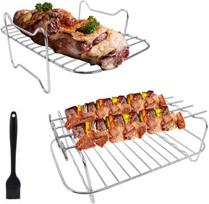 Laluky Airfryer priedai, skirti Ninj-a Af300eu Af400eu, 2 vnt. kepimo grotelių rinkinys, nerūdijantis, su 4 metaliniais iešmais, nerūdijančio plieno kepimo grotelės ir garinimo stovas vištienai ir daržovėms
