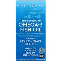 Viva Naturals, Omega-3 žuvų taukai, 2500 mg, 180 minkštųjų kapsulių