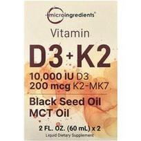 Micro Ingredients, Vitaminas D3 + K2, 2 buteliukai su lašintuvu, po 60 ml (2 skysčio uncijos)