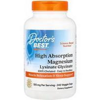 Doctor's Best, Magnio lizinato glicinatas, didelės absorbcijos, 240 vegetariškų kapsulių (52,5 mg vienoje kapsulėje)