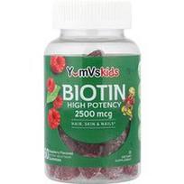 YumVs, Biotino guminukai, didelio stiprumo, aviečių skonio, 2500 mcg, 60 guminukų