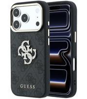 Juodas dėklas Apple iPhone 18 Pro Max telefonui "Guess PU 4G Strass Metal Logo Case"