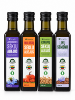 KANAPŪKIS Juodgrūdės, linų, kanapių, moliūgų sėklų aliejai 250 ml, 4 in 1
