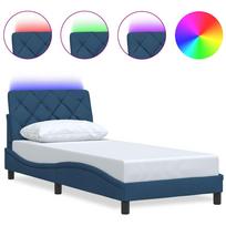 vidaXL Lovos rėmas su LED be čiužinio, mėlynas, 90x200 cm, audinys