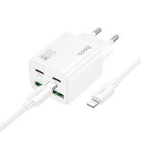 Adapteriai Hoco  Phone charger Hoco 2 x USB C + 2 x USB A QC3.0 PD 3A 30W + cable USB C to Lightning N56 white