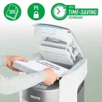 Leitz IQ Optimax AutoFeed 300 dokumentų smulkintuvas, P-5, 300 lapų, 25 l talpa