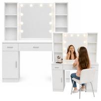 Produktai namams ir sodui // Įvairūs namų ir buities priedai // Duża Toaletka Kosmetyczna z Lustrem LED Szafki Szuflady Biała 141x114x39 cm