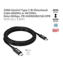 CLUB3D USB4 Gen3x2 Type-C Bi-Directional Cable 8K60Hz or 4K120Hz, Data 40Gbps, PD 240W(48V/5A) EPR M/M 3m / 9.84ft