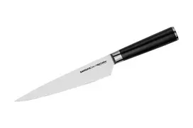 SAMURA Harakiri universali virtuvės peilis 192 mm AUS-8 plieno, Full Tang, juoda rankena