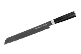 SAMURA Harakiri duonos peilis 230 mm, Stonewash AUS-8 plieno dantytas ašmenys, juoda ABS rankena