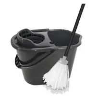 YORK 10L grindų valymo rinkinys su svirtiniu presu ir mikropluošto plokščiuoju mopu, pilkas/raudonas