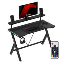Kompiuterinių žaidimų stalas Huzaro Hero 1.9 RGB, su lentyna, Juoda