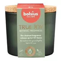 BOLSIUS True Joy kvapni žvakė stiklinėje su kamščio dangteliu, Botanic Freshness, Ø66 x 83 mm