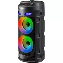 Defender CRASHBOOM 16W nešiojamas Bluetooth garsiakalbis su karaokė, FM, LED, TWS, mikrofonu ir nuotolinio valdymo pultu - juodas