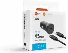 FIXED USB-C Automobilinis Įkroviklis 20W su USB-C į USB-C Kabeliu - Juodas FIXCC20N-CC-BK