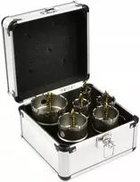 Grąžtas Geko karbido skylių pjūklų metalui rinkinys su titano grąžtu, 6 vnt., 22–65 mm (12)