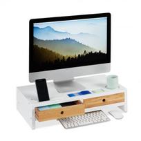 Monitoriaus laikiklis Monitoriaus stovas su stalčiais 14x60x30cm., šviesiai rudos/baltos spalvos
