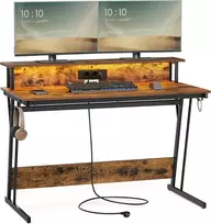 VASAGLE žaidimų stalas su LED apšvietimu, maitinimo juosta ir monitorių stovu LWD192
