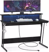 VASAGLE žaidimų kompiuterio stalas su LED apšvietimu ir maitinimo juosta 120 x 60 cm LWD192B56