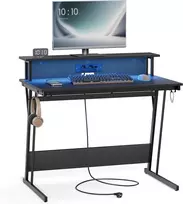 VASAGLE kompiuterinis stalas su LED apšvietimu, maitinimo lizdais ir monitoriaus stovu B3LWHD1299B565
