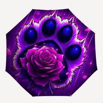 Purple Cat Paw & Rose Folding Umbrella, Glowing Galaxy Pet & Flower Design Umbrella purple