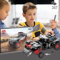Jamara 402817 Audi Rs Q e-tron 1:30, kaladėlės, kaladėlių blokeliai, modeliavimo „pasidaryk pats“ rinkinys, lenktyninis automobilis, 367 detalės, nuo 6 metų, nuimamas stogas, pakaba, pilkas
