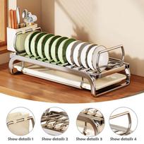 Dish Drying Rack with Drainboard Multifunctional Tableware Drainer Organizer for Kitchen Storage Apartment M beige