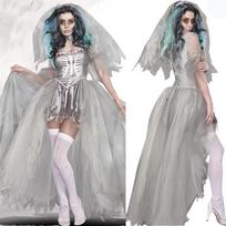 Alluring White Mesh Witch Wedding Dress Set For Festival Demon Costume Dress gray