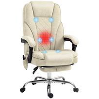 Massage and Heating Office Chair, Height Adjustable, Reclining Backrest, Remote Control, Retractable Footrest, Beige 67 x 72 x 119 cm smėlis