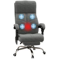 Massaging heating reclining office chair armchair with integrated footrest 5 castors grey 64 x 70 x 117 cm