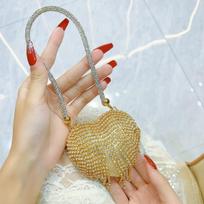 Rhinestone Heart Mini Crossbody Evening Bag for Women juoda