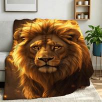 Luxury Lion Flannel Blanket Suitable for Bed, Camping & Sofa - Thick 280gsm Lion-Themed Bedspread with Realistic Lion, Machine Washable Dark Backgroun 100X150CM orange