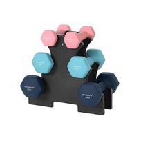 SONGMICS Hex Dumbbells Set with Stand - 2 x 1 kg, 2 x 2 kg, 2 x 3 kg, Neoprene Matte Finish, Hand Weights for Home Exercise, Pink, Aqua, and Blue juoda