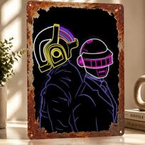 Daft Punk Neon Silhouette Personalized D Textured Metal Poster Wall Art Vintage Tin Signs for Living Room Decoration Items Home 30x40cm(11.8x15.7inch) beige