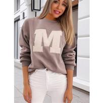 Womens Long Sleeve Crew Neck Sweatshirt Winter Casual Knit Top In Khaki Regular Fit XXXL gray