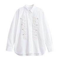 Womens Long Sleeve Collared Shirt Loose Fit Office Wear Pure Color Elegant Blouse 2026 L balta