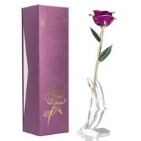 Tikra Violetinė Rožė 24K Auksu Padengta Konservuota Gėlė Dovanos su Stovu Valentino Dienai, Jubiliejui pink